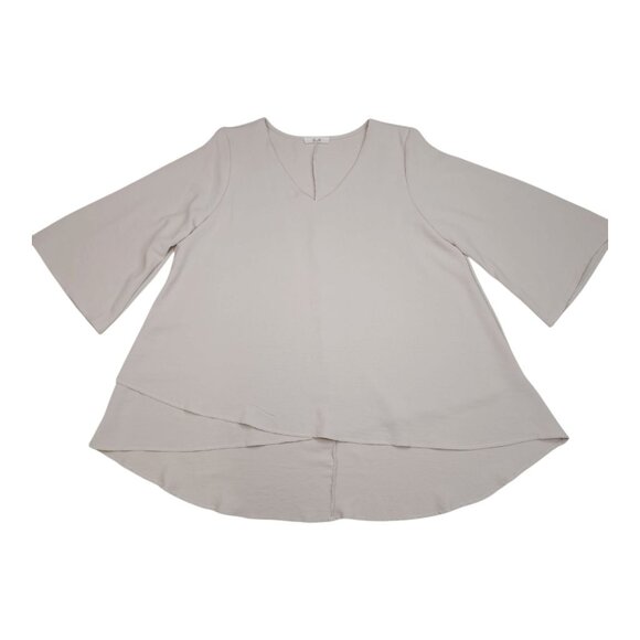 Jade By Jane Womens Poly Top V-Neck Bell Sleeve Beige Blouse Made In USA Size XL - Picture 7 of 7